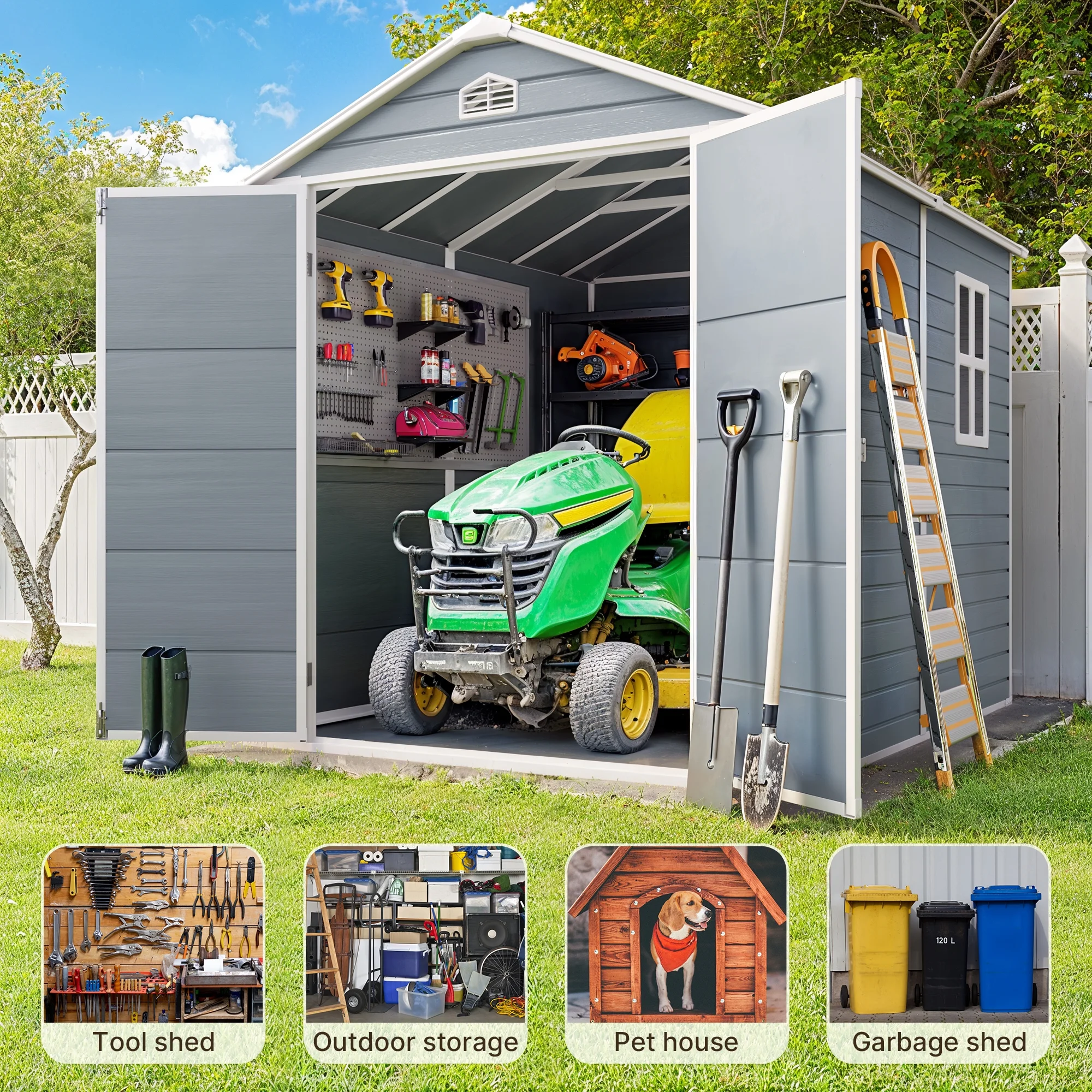 6x4 FT Resin Storage Shed, Lofka Plastic Outdoor Shed with Heavy Duty Floors, 135.6 cu ft, Colorfast, Side Window, Double Lockable Doors for Garden Backyard
