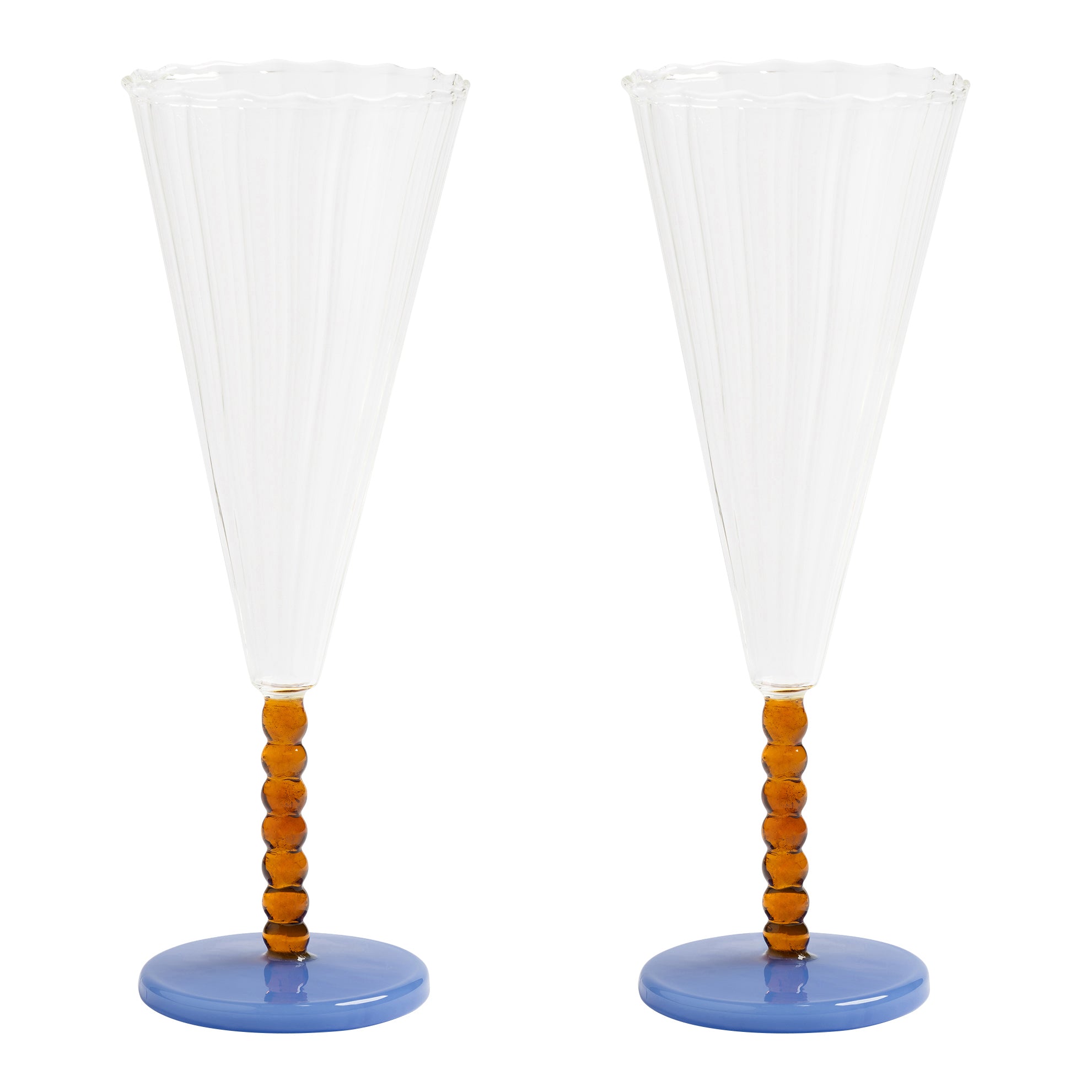 &k amsterdam Flute Perle Champagneglazen - Amber - Set van 2