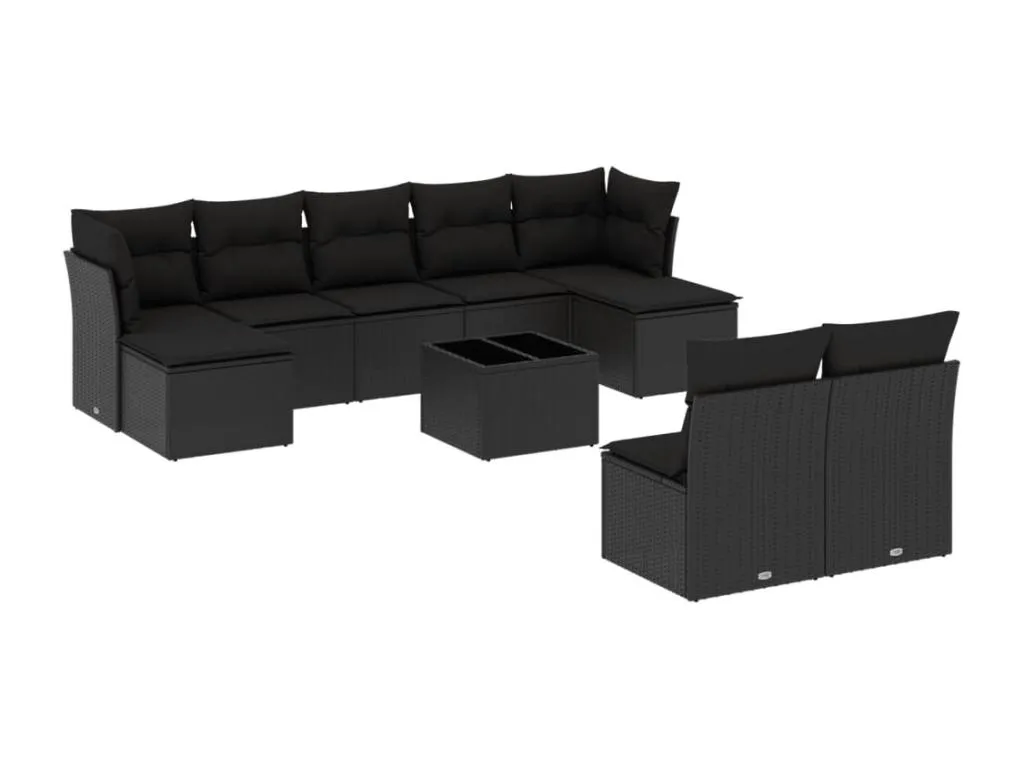 Set de sofás de jardín 10 piezas cojines ratán sintético negro 06091NEDT