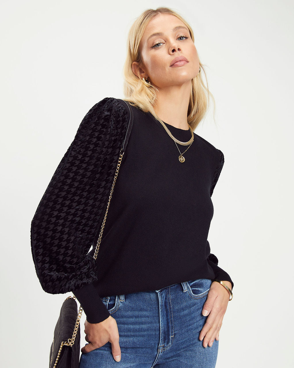 Think Like A Boss Houndstooth Contrast Top - Black - Se7enfashion