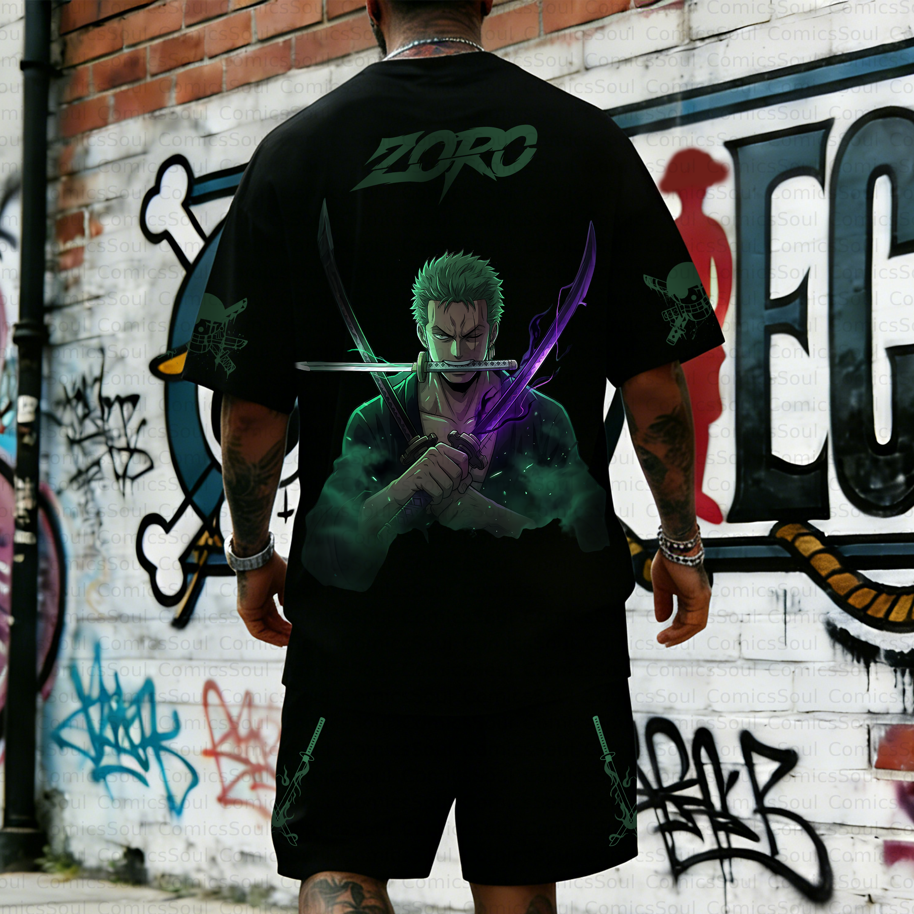 Unisex Anime Inspired Vintage T-shirt& Shorts 2 Pieces Set