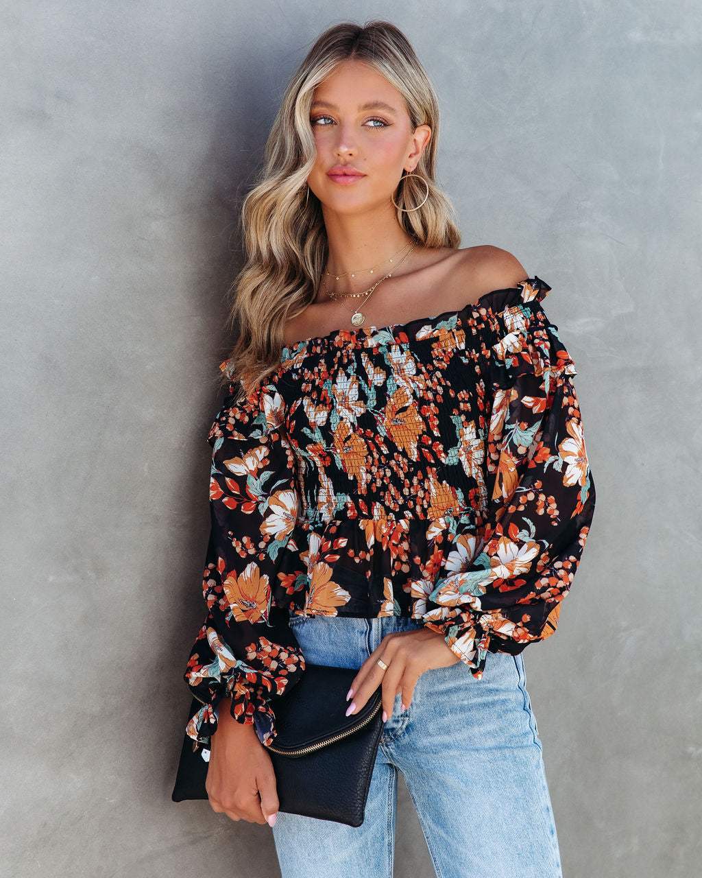 Bruna Floral Smocked Off The Shoulder Top - Se7enfashion