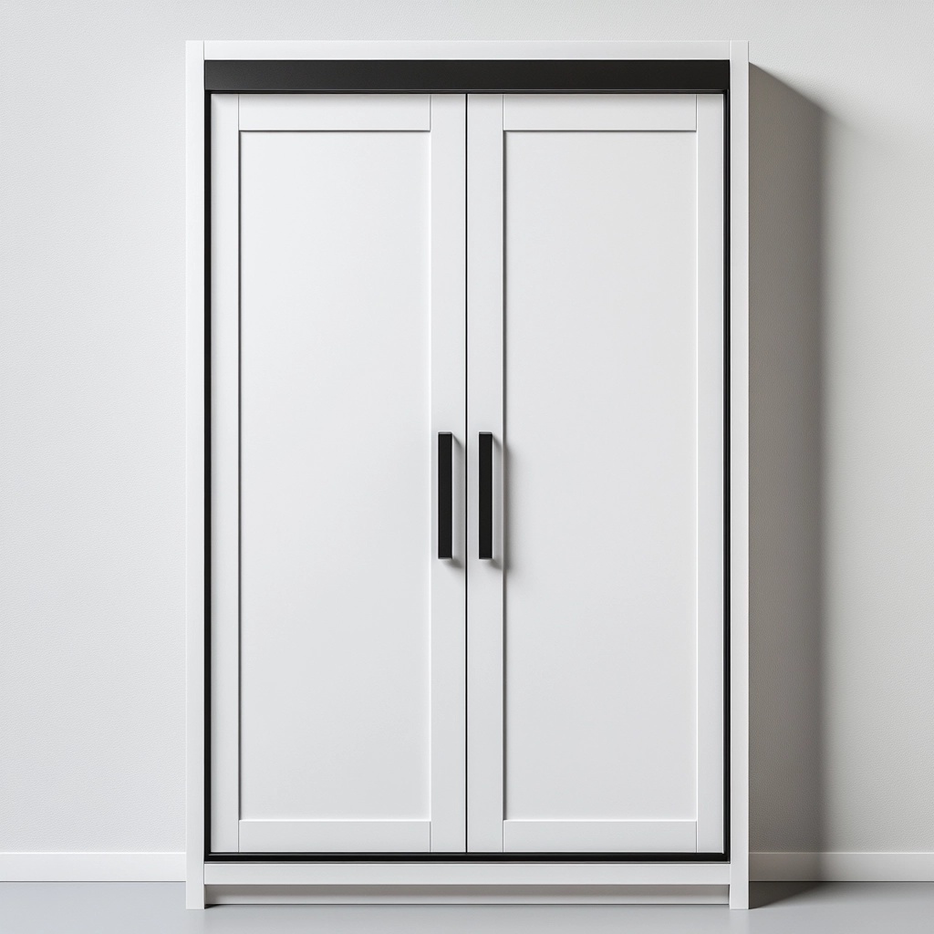 Armario de dormitorio moderno blanco con dos puertas de madera práctico para almacenamiento con diseño minimalista 180x120x50cm FW3893221
