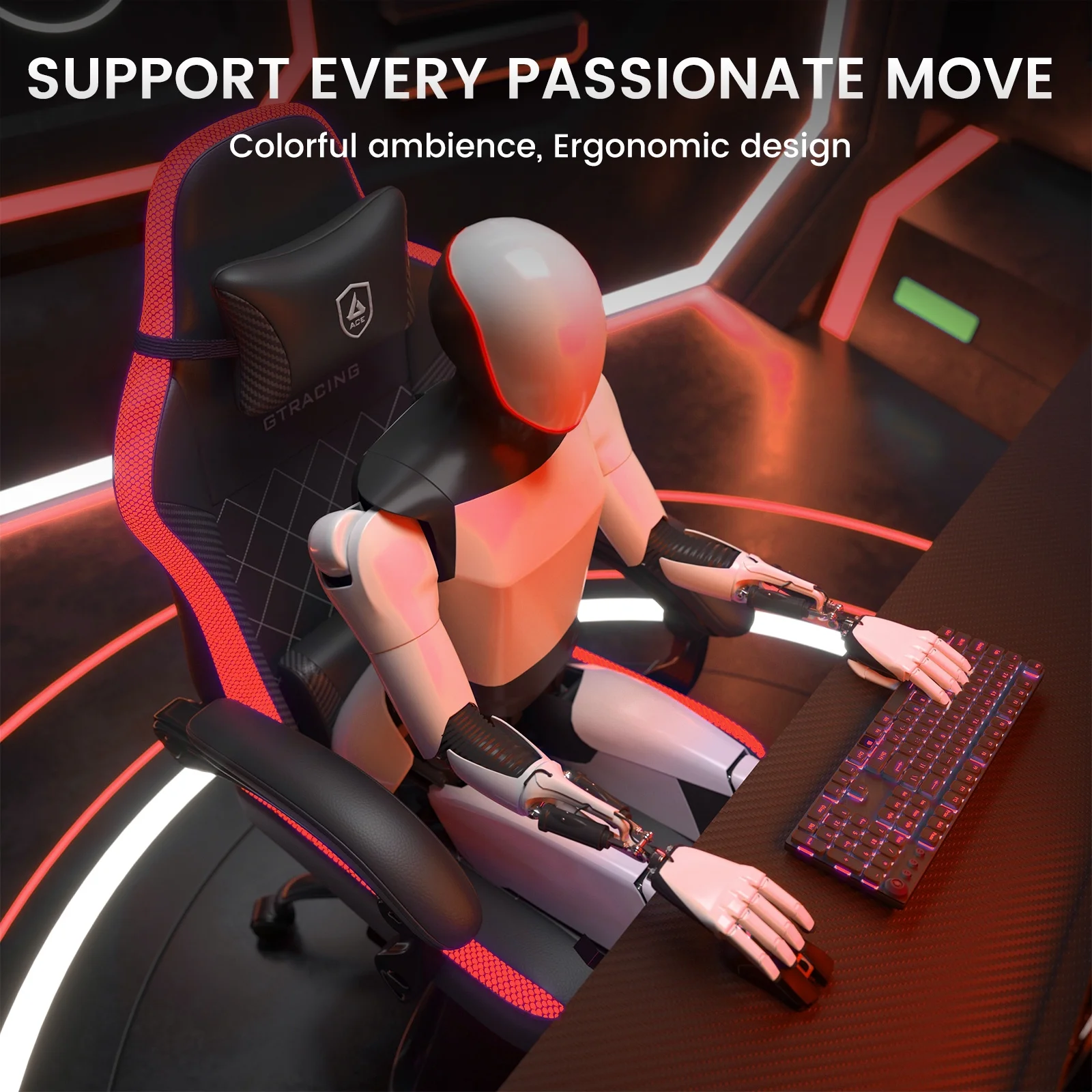 GTRACING RGB Ergonomic Gaming Chair with Massage, LED Lights, Footrest, Lumbar Support and Backrest, Black - Image 3