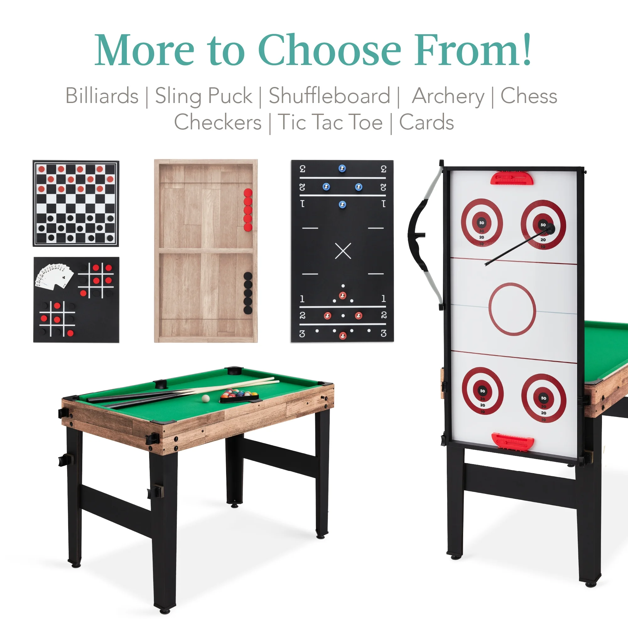 Best Choice Products 13-in-1 Combo Game Table Set w/ Ping Pong, Foosball, Basketball, Hockey, Archery - Natural - Image 9