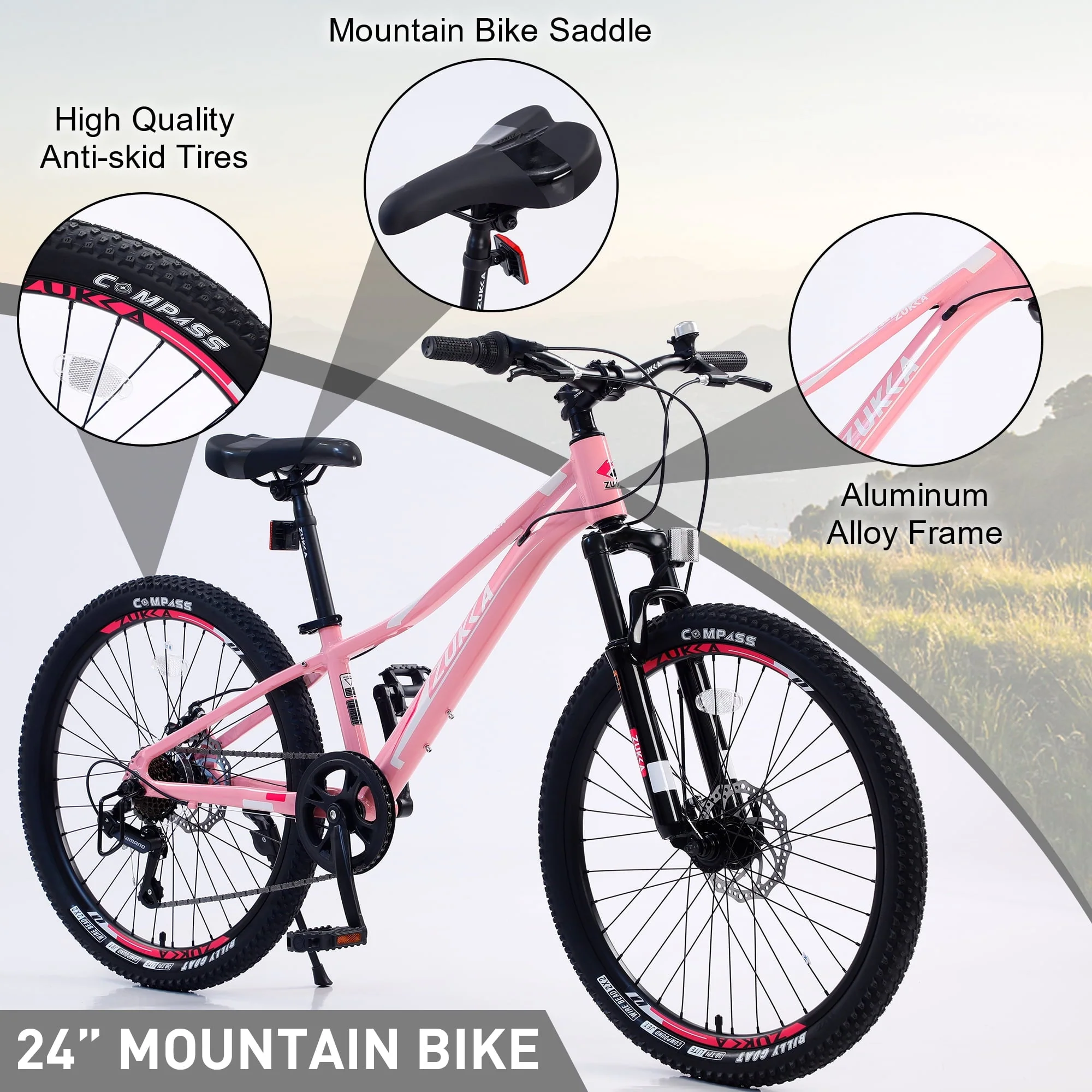 iYofe 24 Inch Kids Mountain Bikes for Girls and Boys, Shimano 7-Speed Girls Mountain Bike for 9-12 Years Old, Pink - Image 3
