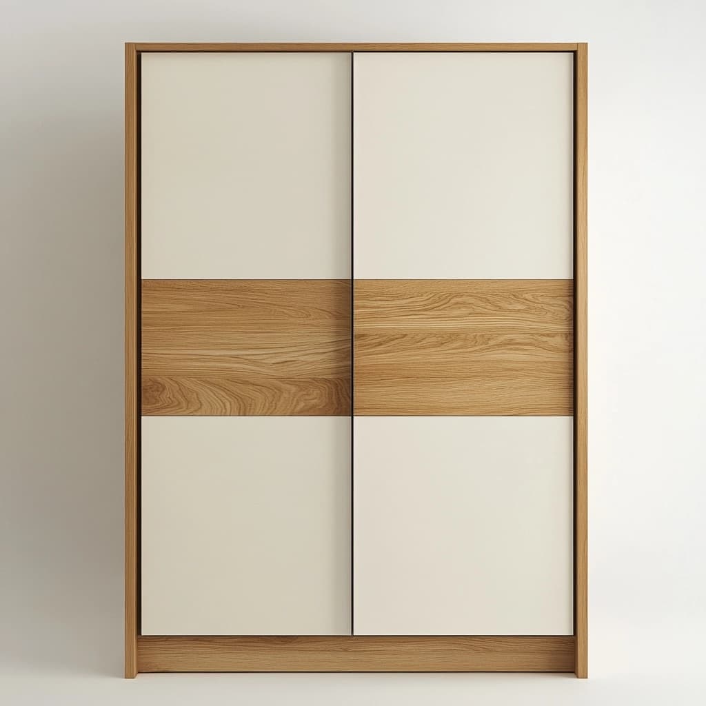 Armario moderno para dormitorio madera y beige con puertas correderas almacenamiento espacioso 200x120x55 cm