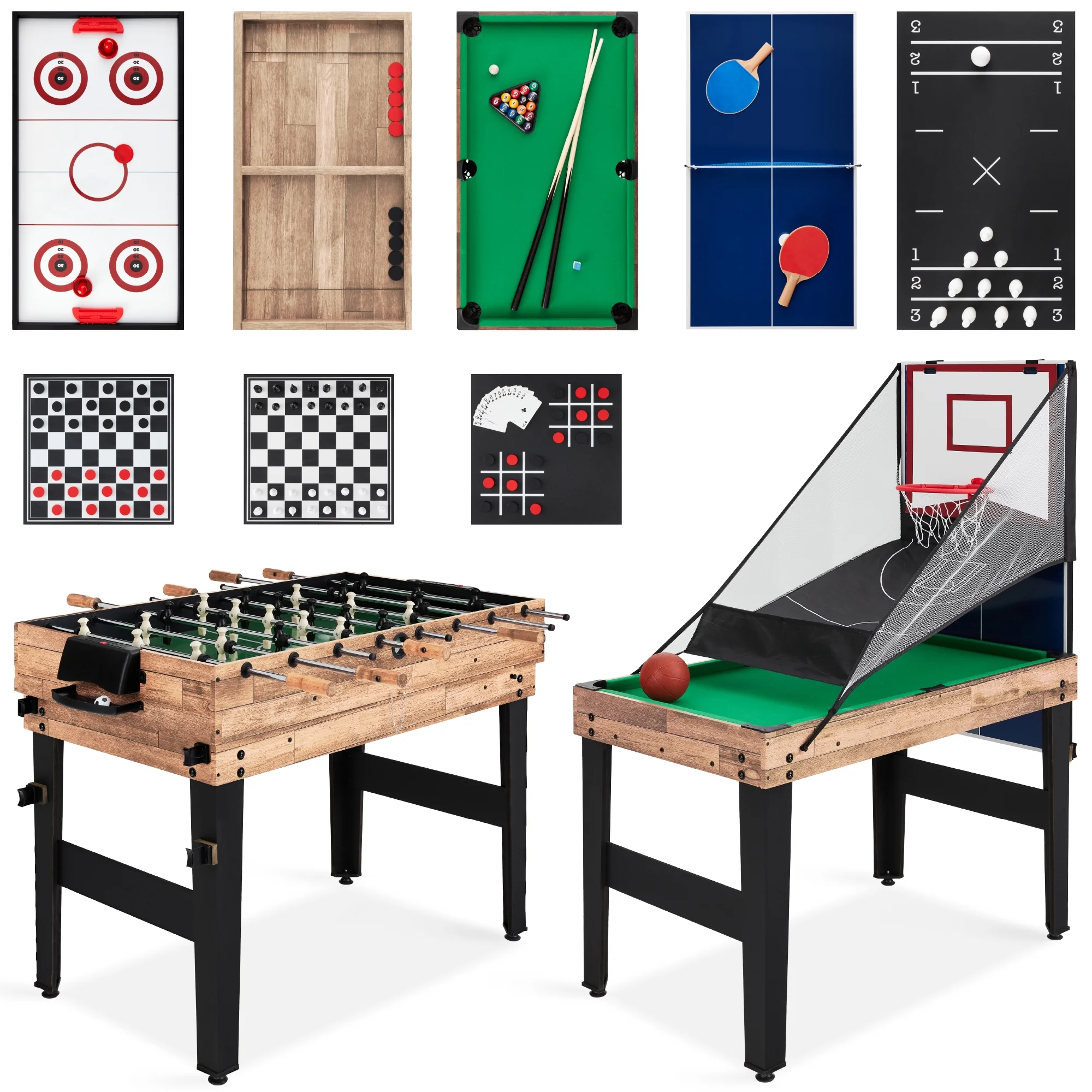 Best Choice Products 13-in-1 Combo Game Table Set w/ Ping Pong, Foosball, Basketball, Hockey, Archery - Natural - Image 2