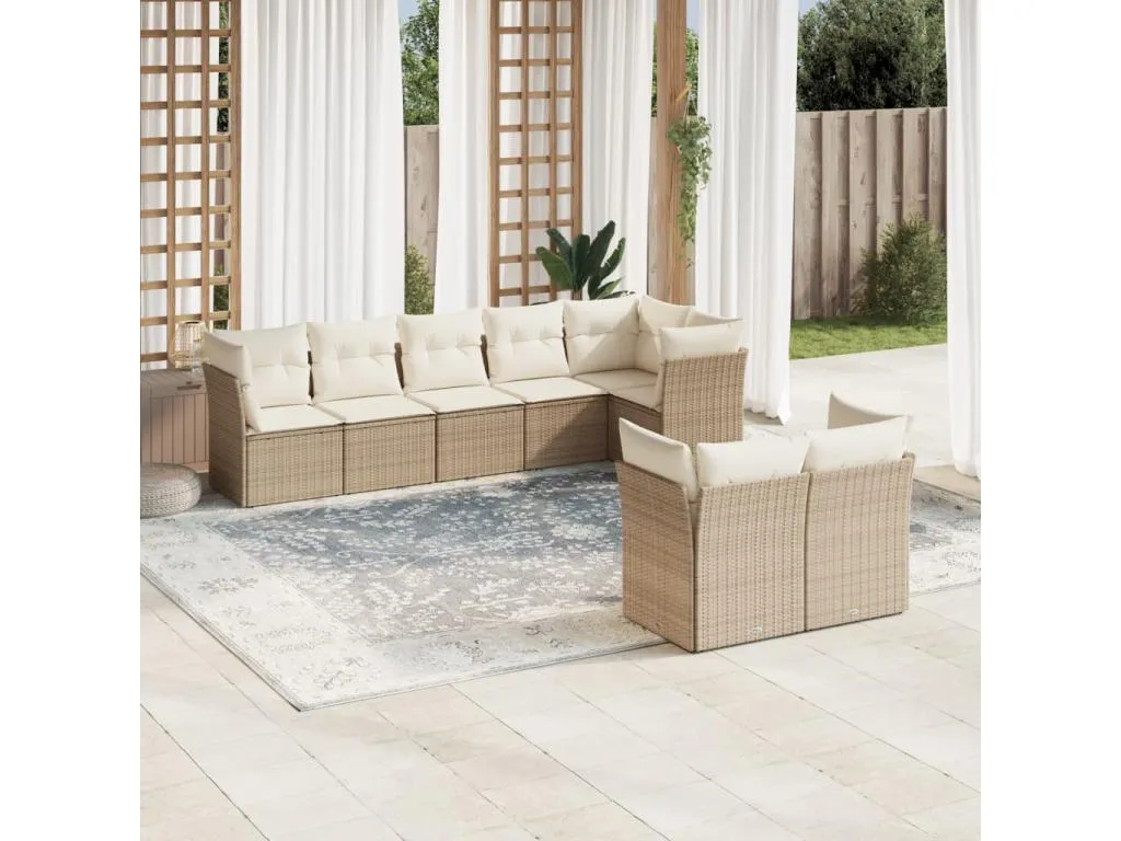 Juego de sofás de jardín con cojines beige 8 piezas ratán PE
