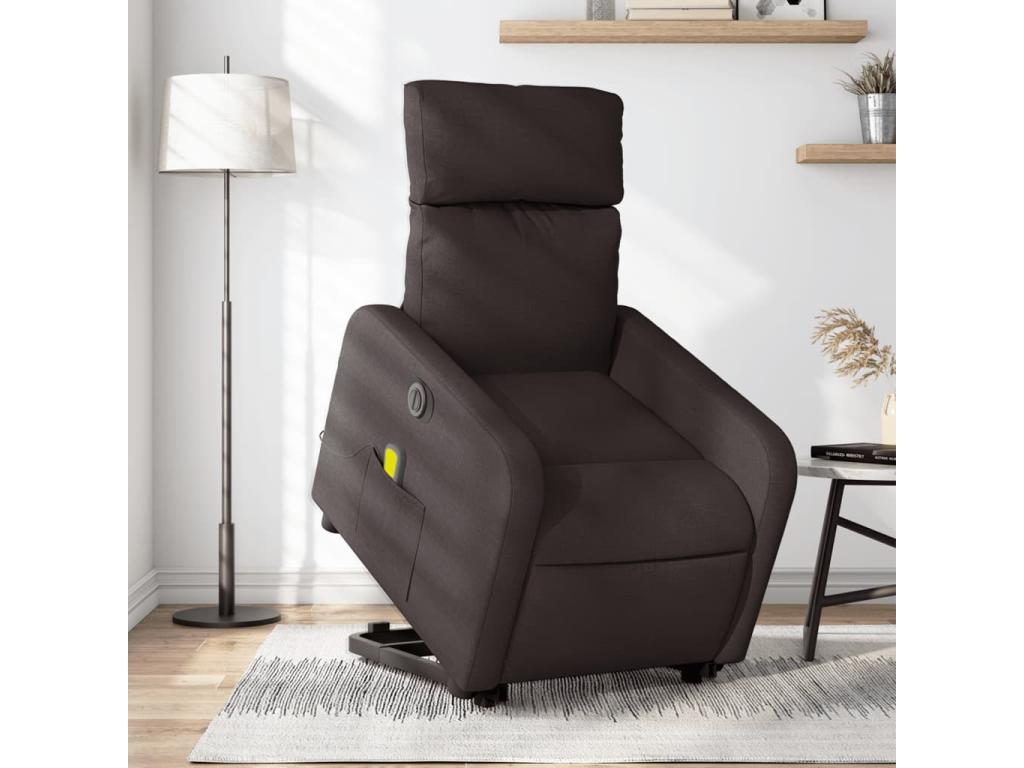 Sillón masaje eléctrico reclinable elevable tela marrón oscuro