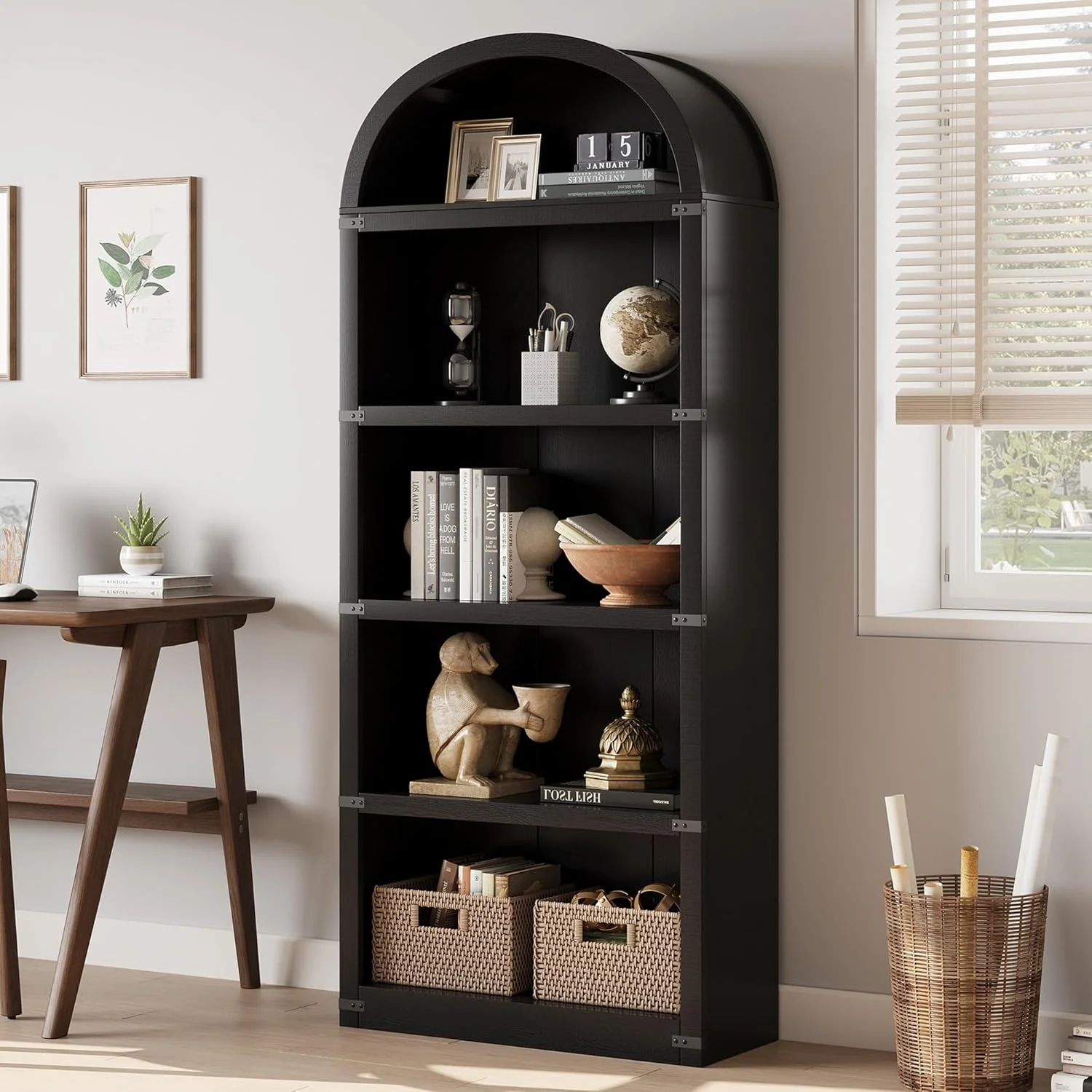 Bookcase 5 Shelf Arched Bookshelf 71.65in Tall Bookcase Farmhouse Display Storage Rack Wooden Bookshelves for Home Office, Living Room(white) - Image 18