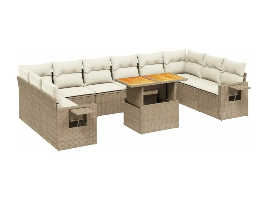 Set de sofás de jardín 11pzas con cojines ratán sintético beige BQAP32855