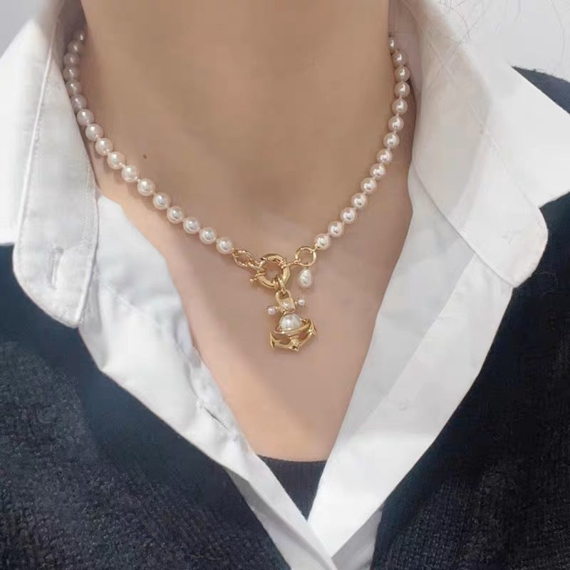 Vivienne Westwood Anchor Saturn Pendant Pearl Necklace - Original Replica Club
