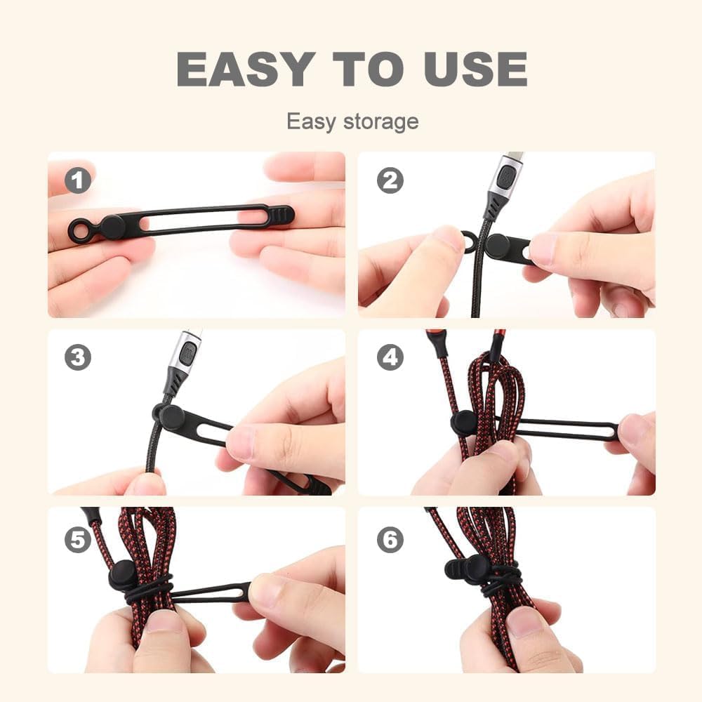 10Pcs Silicone Cable Ties, 2026 New Data Cable Organizer, Silicone Cable Ties Cable Management Organizer, Cable Management for Fastening Charger Home Office Desk Kitchen Appliances Cords Wires (10pcs)
