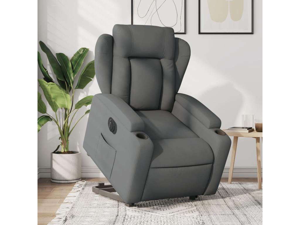 Sillón eléctrico reclinable elevable de tela gris oscuro