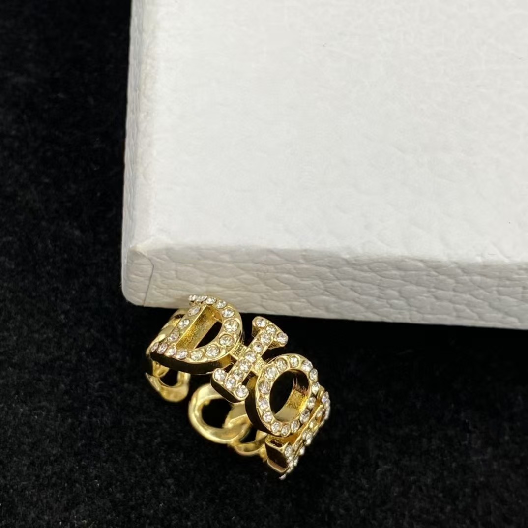 Diamond Paved Dior Letters Open Ring - Original Replica Club