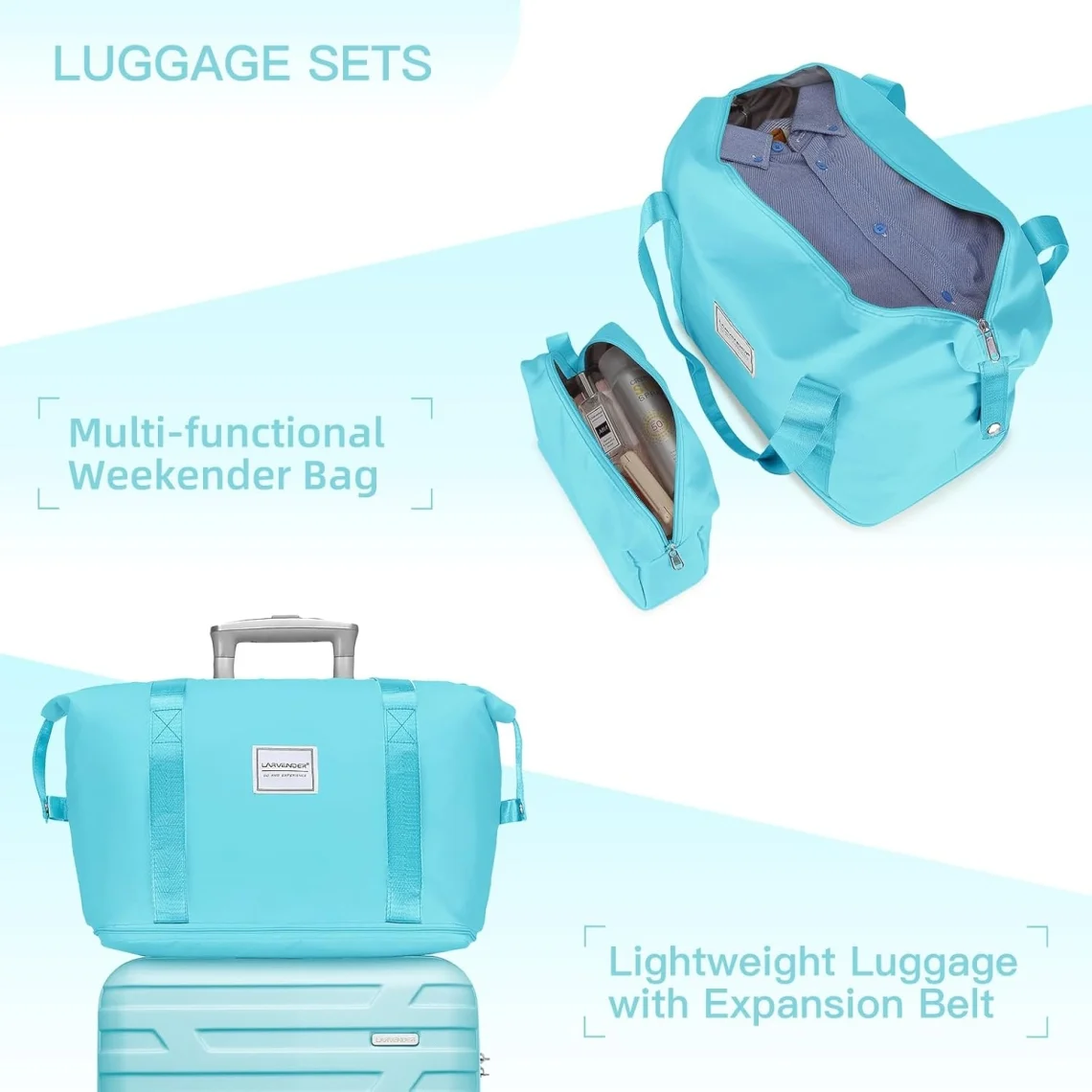6-Piece Hardshell Luggage Set with Expandable Spinner Suitcases & TSA Lock, 25% Extra Capacity, Duffel Bag & Toiletry Kit, Cream ABS Suitcases - Image 14