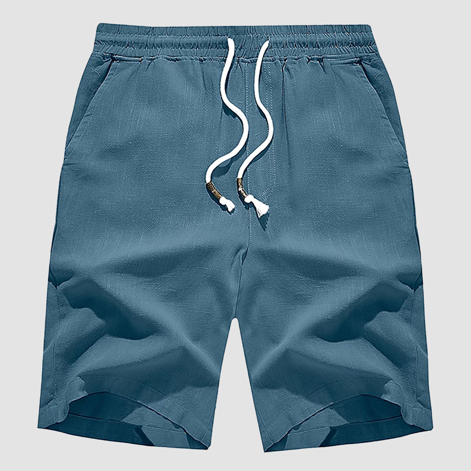 Men Linen Cotton Shorts Fashion Solid Color Drawstring Elastic Waist