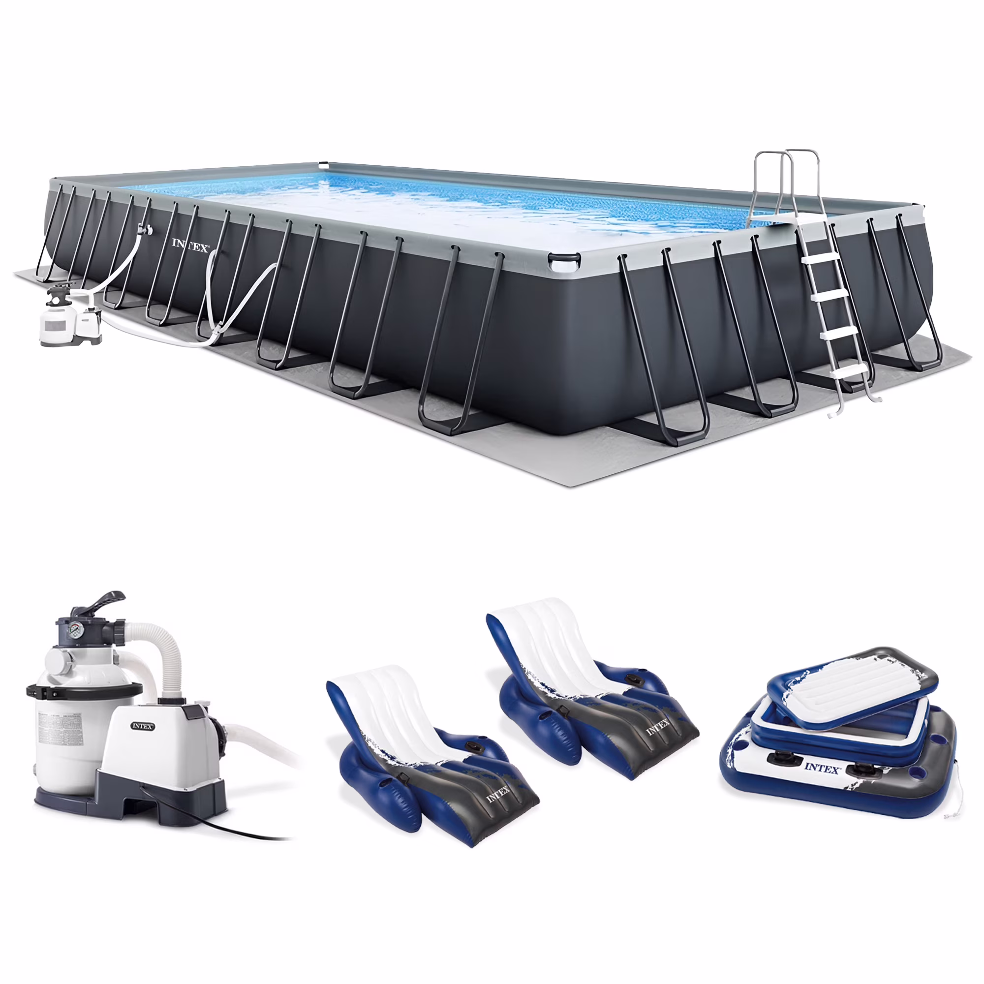 INTEX 32ft x 16ft x 52in Ultra XTR Above Ground Pool, Floats (2 Pack), & Inflatable Cooler
