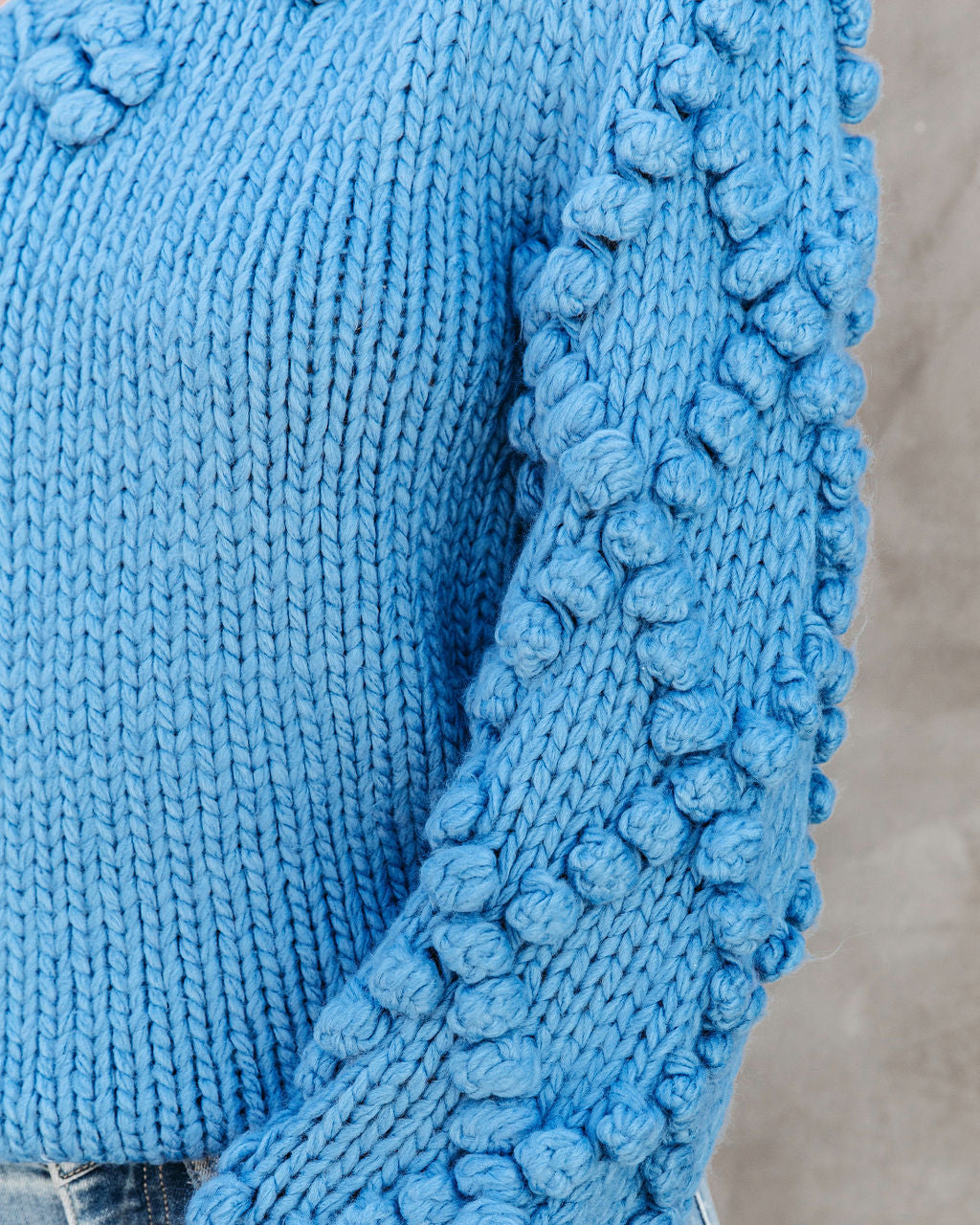 Juniper One Shoulder Knit Pom Sweater - Blue - SALE - Se7enfashion