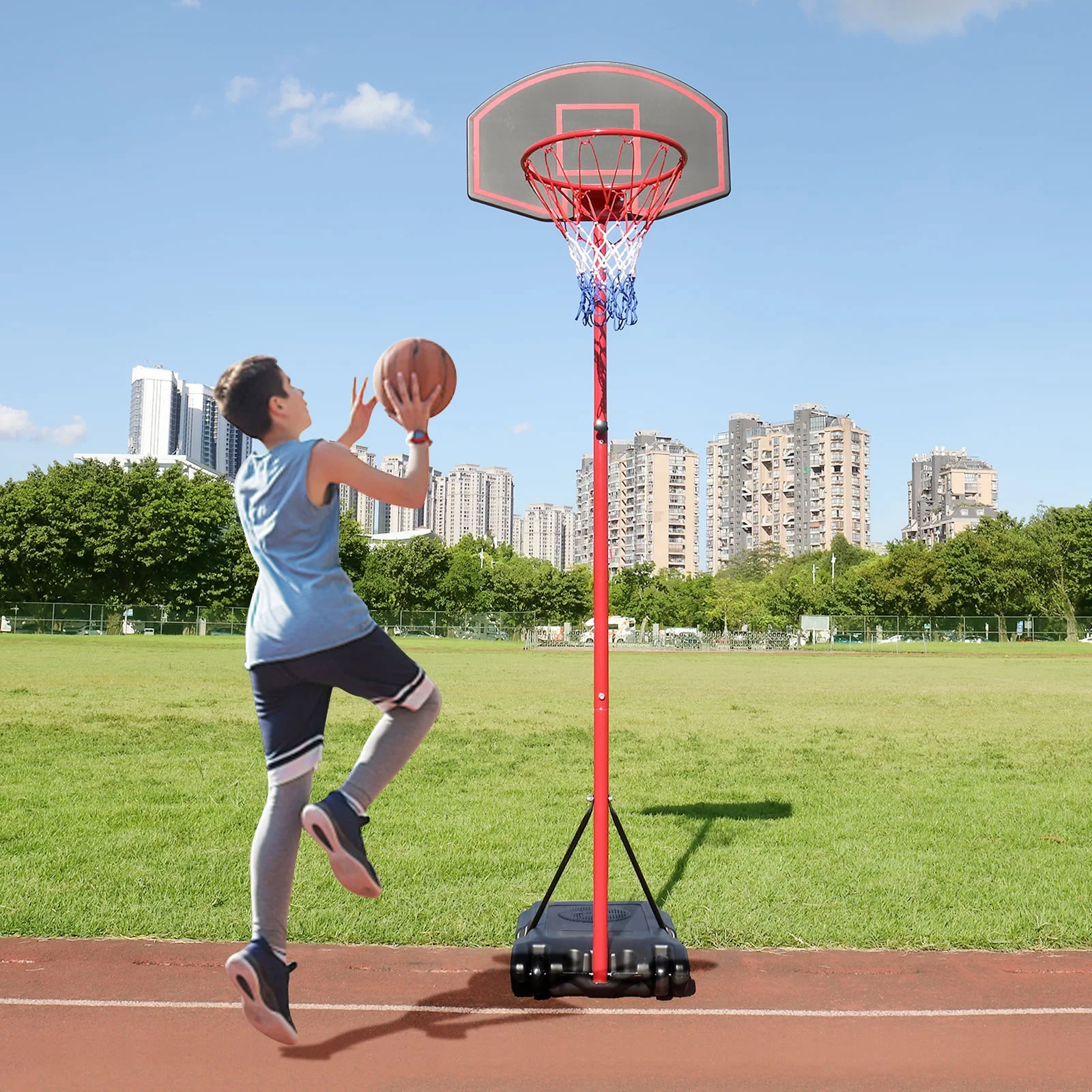 Ktaxon 5.2' to 6.9' Adjustable Basketball Hoop Stand with Wheels, Backboard, Rim Net,Portable for Teenager Indoor/Outdoor Fitness Exercise - Image 4
