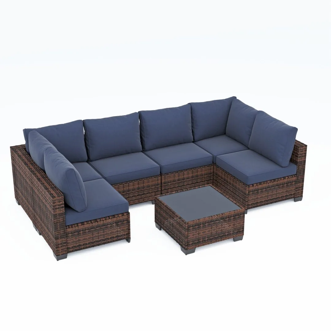 Ainfox 7 Pcs Outdoor Patio Furniture Sofa Set on Sale, Grey Rattan Grey Cushion