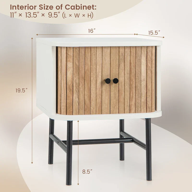 Gymax Set of 2 Compact Modern Nightstands with Sliding Drawer