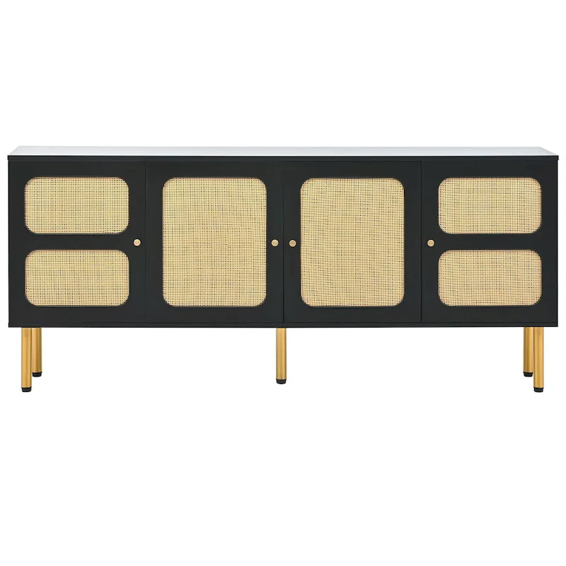 Bohemian Country Wood and Rattan TV Stand Media Console Storage Cabinet - Dimensions: 16.9" x 64.9" x 28.3"