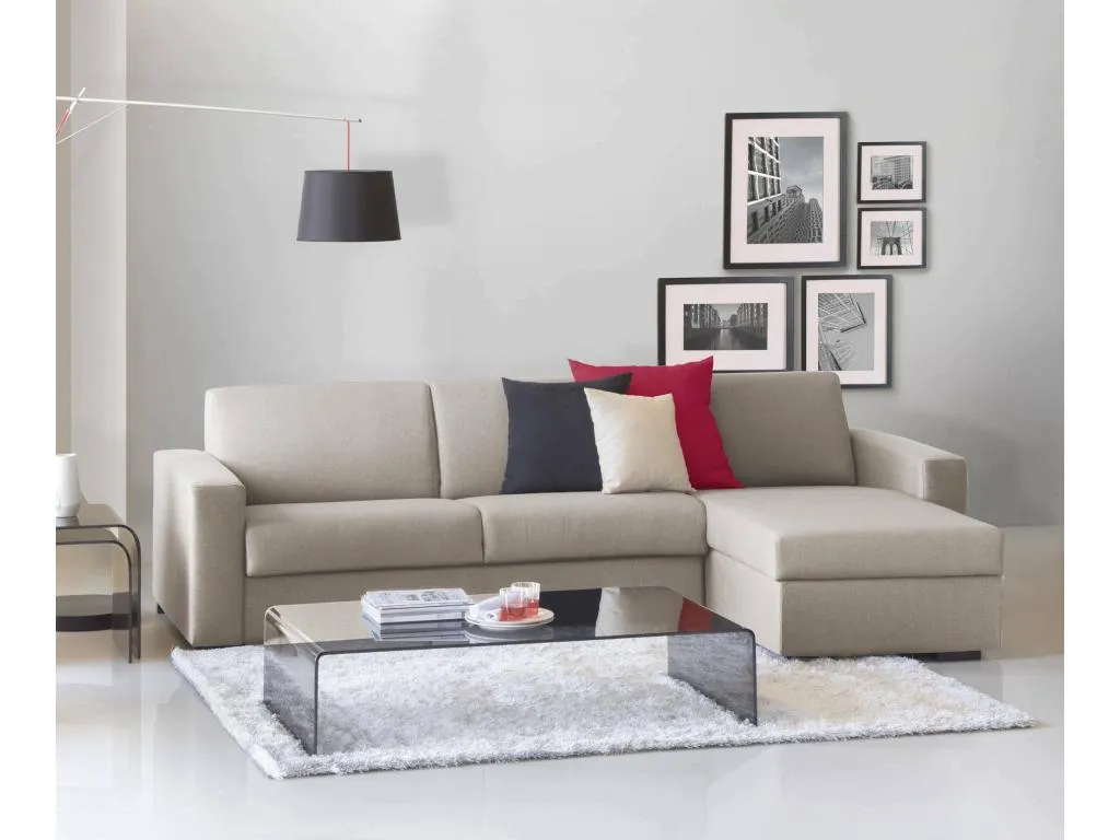 Sofá fijo Francomuebleses Sofá rinconero Made in Italy Sofá de salón con península reversible de tejido acolchado con reposabrazos estándar
