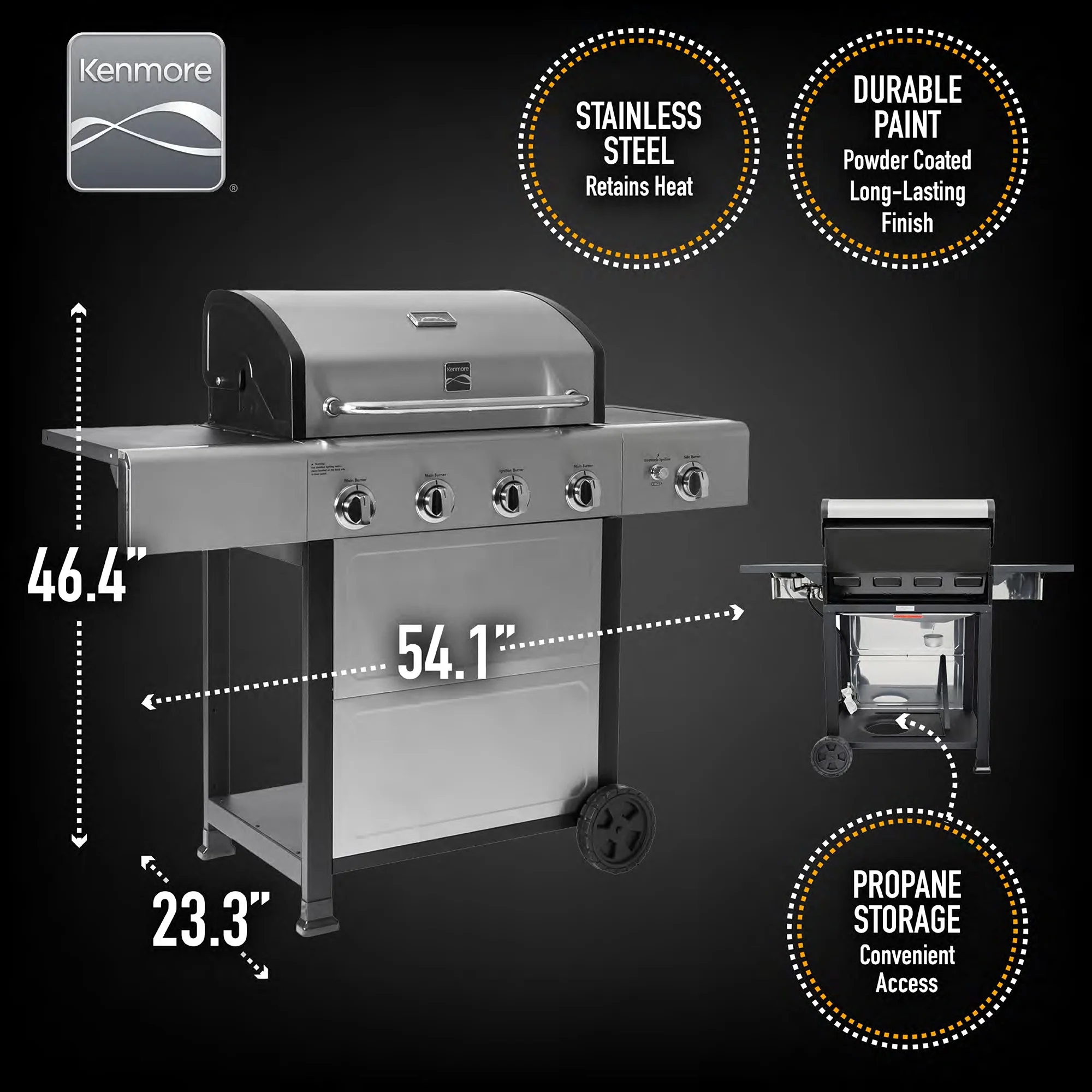 Kenmore BBQ Propane Gas Grill - 5 Burners with Side Burner & Searing Zone, 644 Sq. In. Stainless Steel Grill, 66,000 BTU, Ideal for Outdoor Cooking, Patio & Backyard, Black - Image 23