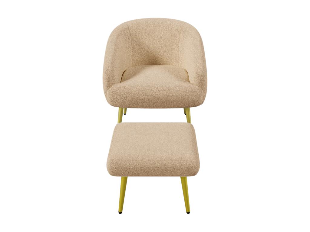 Sillón acolchado Sherpa con reposapiés - pies dorados - Marrón
