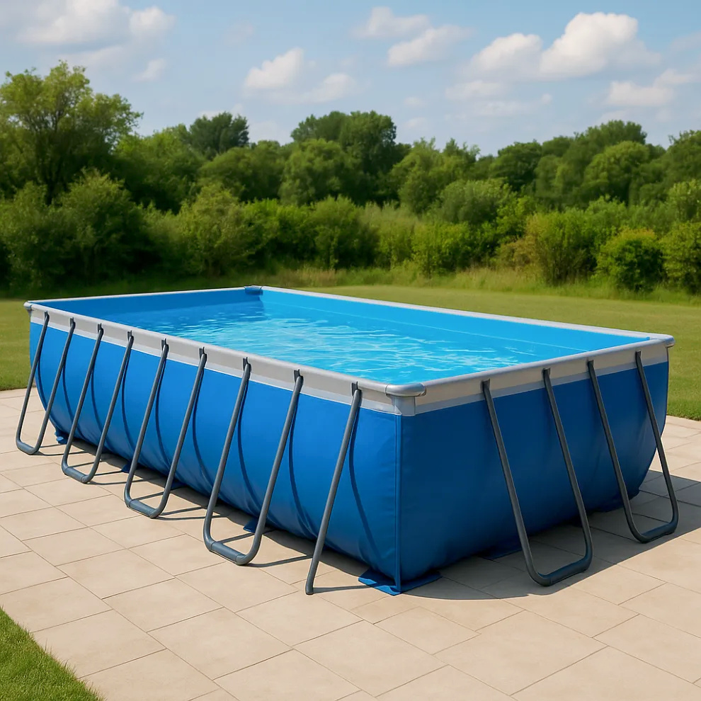 Piscina tubular rectangular Rectangular Sí Piscina Tubular PVC, Acero 732x366x132 cm Azul/Gris MiyuCmd636ip