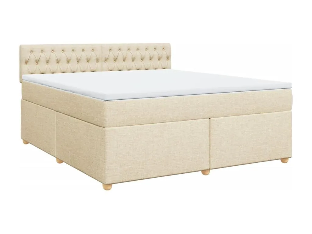 Cama box spring con colchón tela color crema 180x200 cm exk3520724