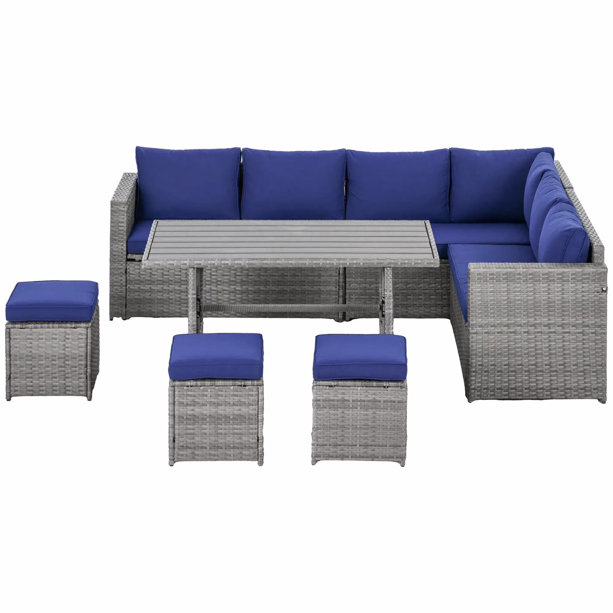 Resenkos Wicker Outdoor Patio Furniture Set, L-Shaped 7 Pieces Outdoor Dining Sectional Sofa, Gray - Image 3