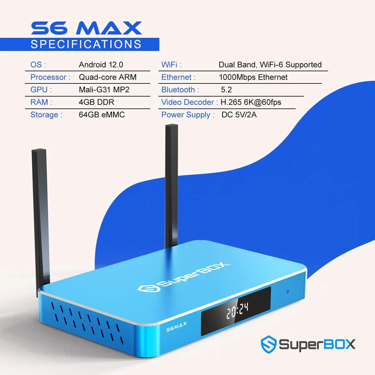 Superbox S6 Max Robot Vacuum, 6K Ultra HD, Voice Control