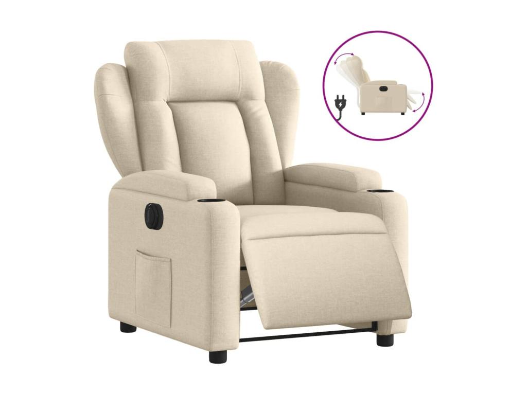 Sillón reclinable eléctrico de tela crema