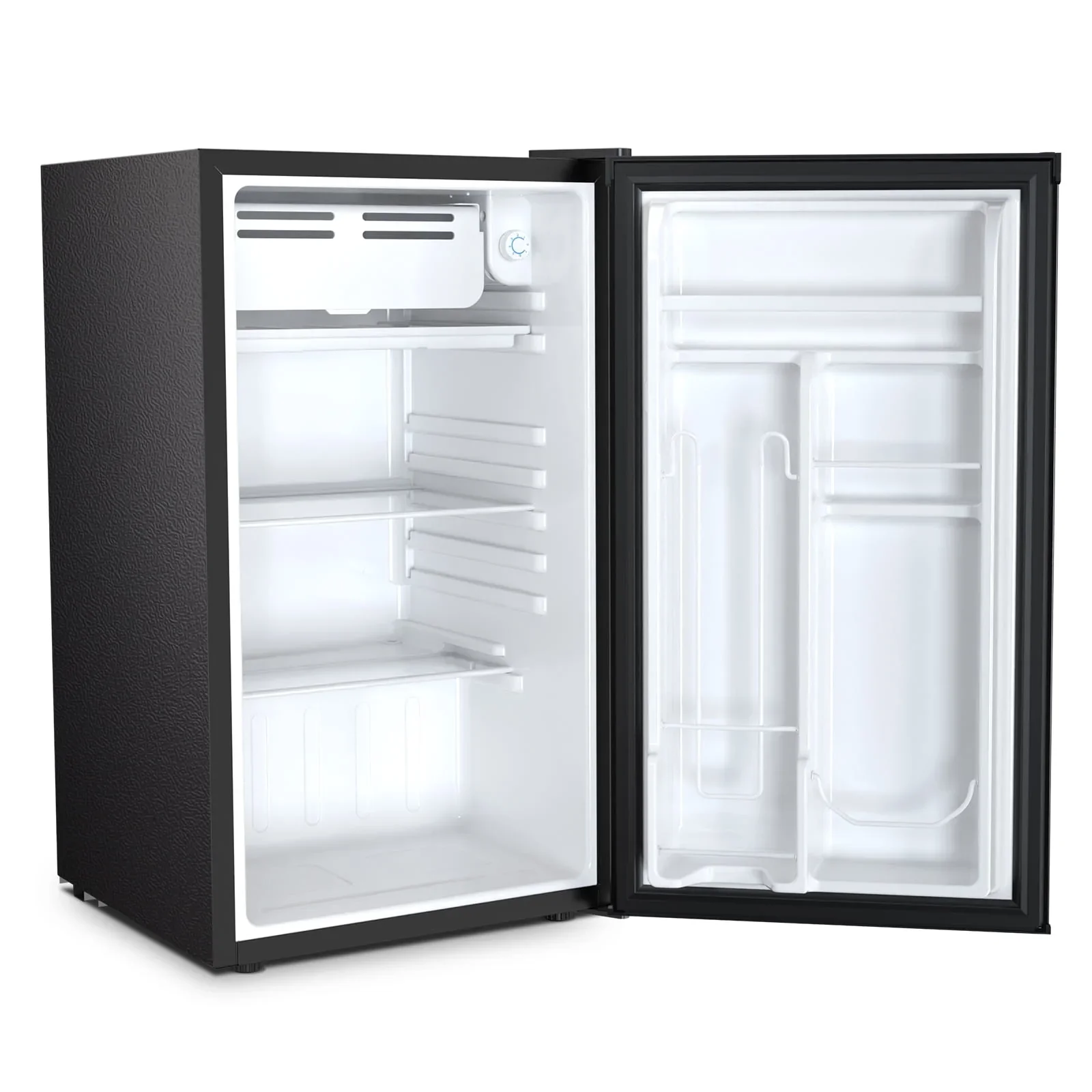 WAA 3.2 Cu.Ft Mini Fridge with Freezer,Single Reversible Door Compact Refrigerator,Adjustable Thermostat,2 Removable Shelves,Small Dorm Fridge for Bedroom,Office,Kitchen,Dorm,Black