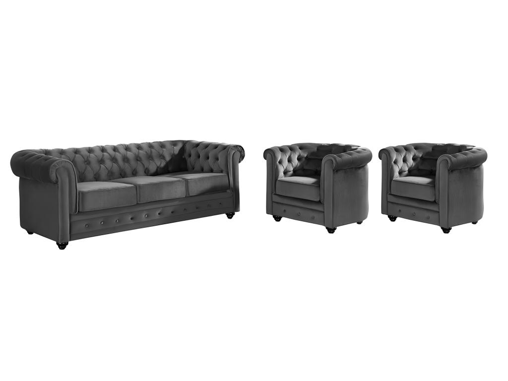 Sofá de 3 plazas y 2 sillones gris antracita - Nidolux