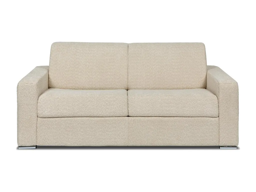Sofá cama de 3 plazas de apertura rápida de tela rizada beige - Cama de 140 cm - Colchón de 22 cm - Decoesp MHGD41404