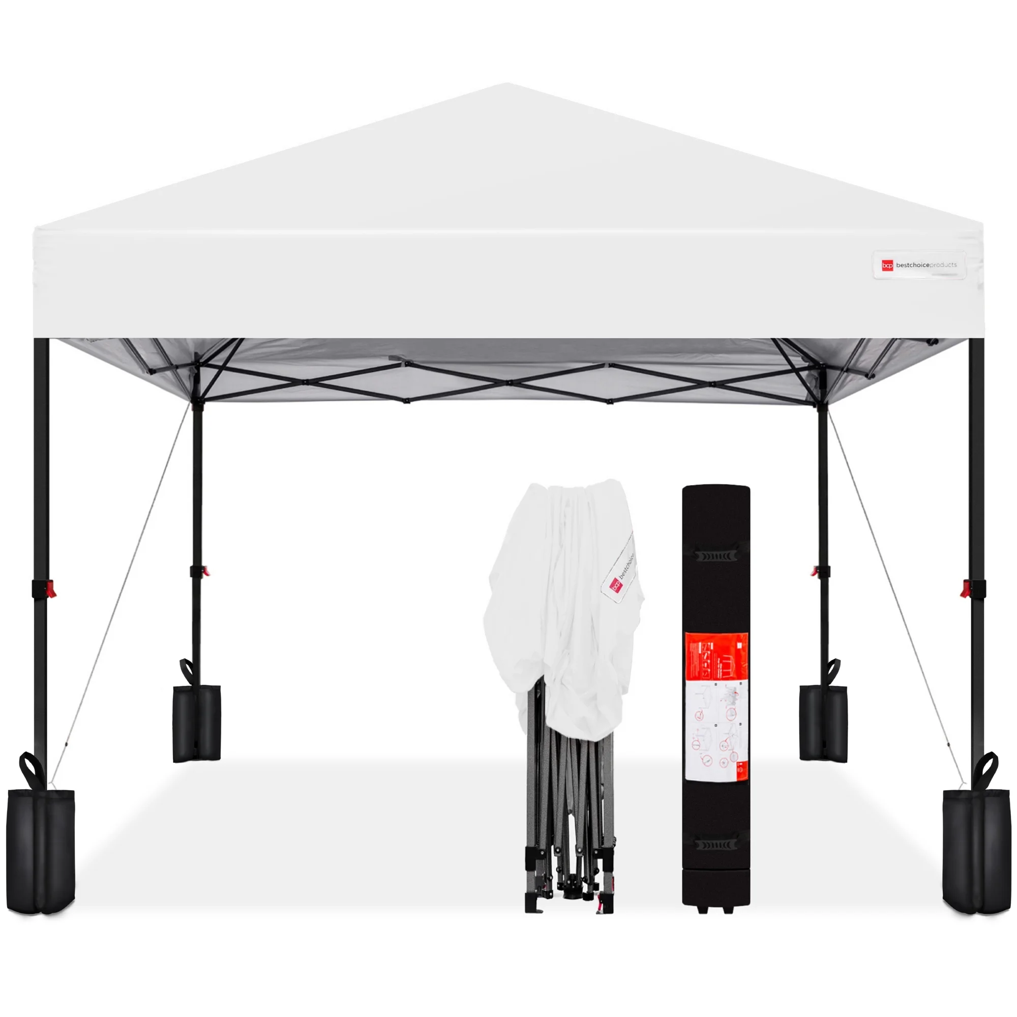 Best Choice Products 10x10ft Easy Setup Pop Up Canopy w/ 1-Button Setup, Wheeled Case, 4 Weight Bags - White - Image 2