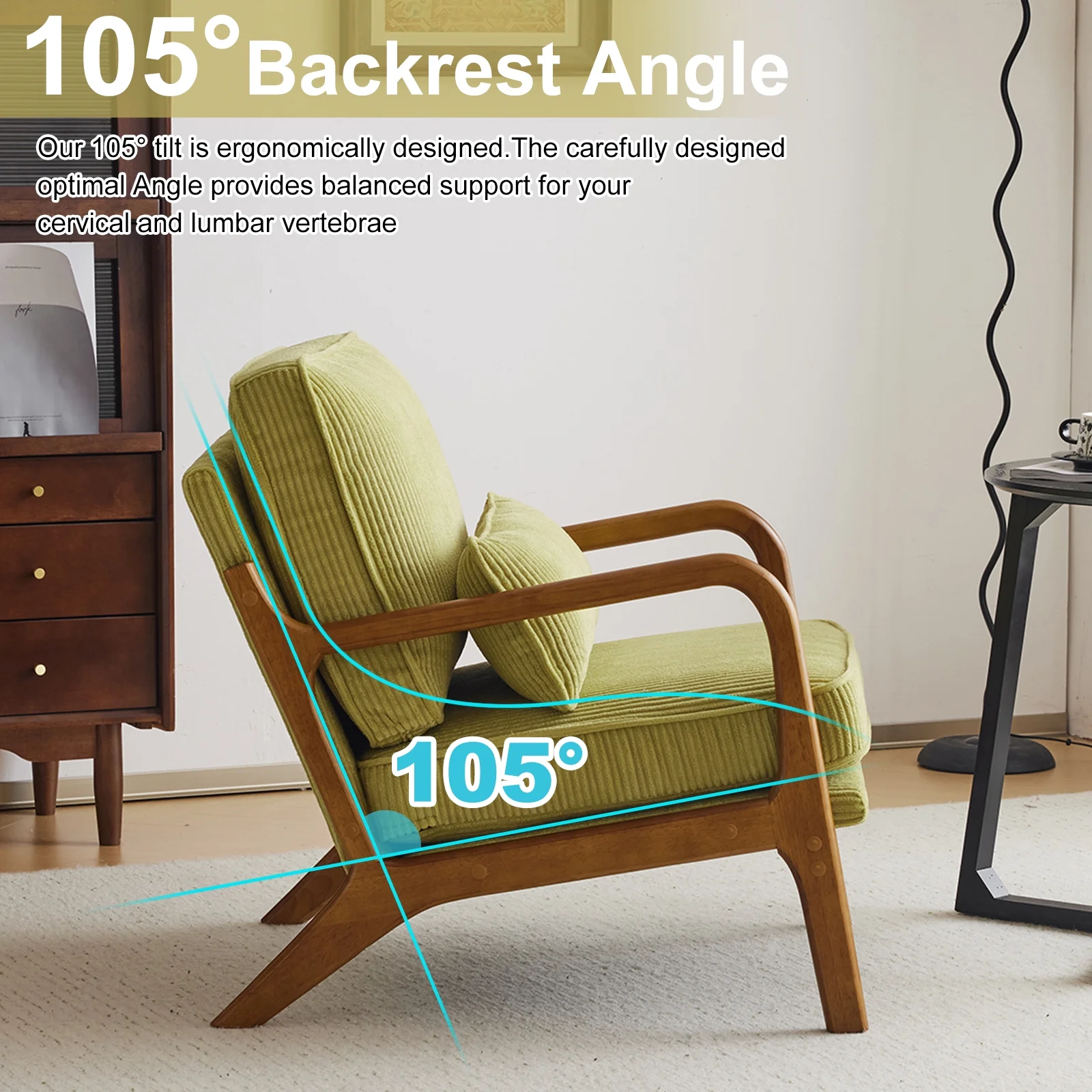 Ktaxon Accent Chair Corduroy Upholstered Armchair, Reading Club Chair with Pillow and Solid Wood Frame for Living Room Bedroom Furniture Off White - Image 129