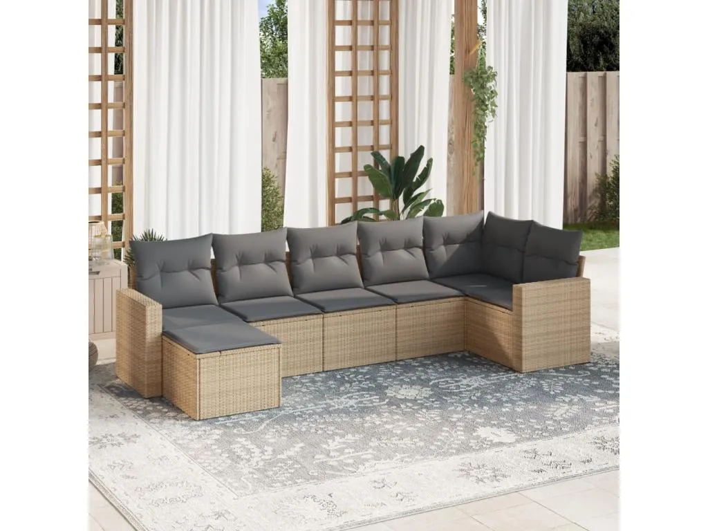 Set sofás de jardín 7 piezas y cojines ratán sintético beige vhbj90276