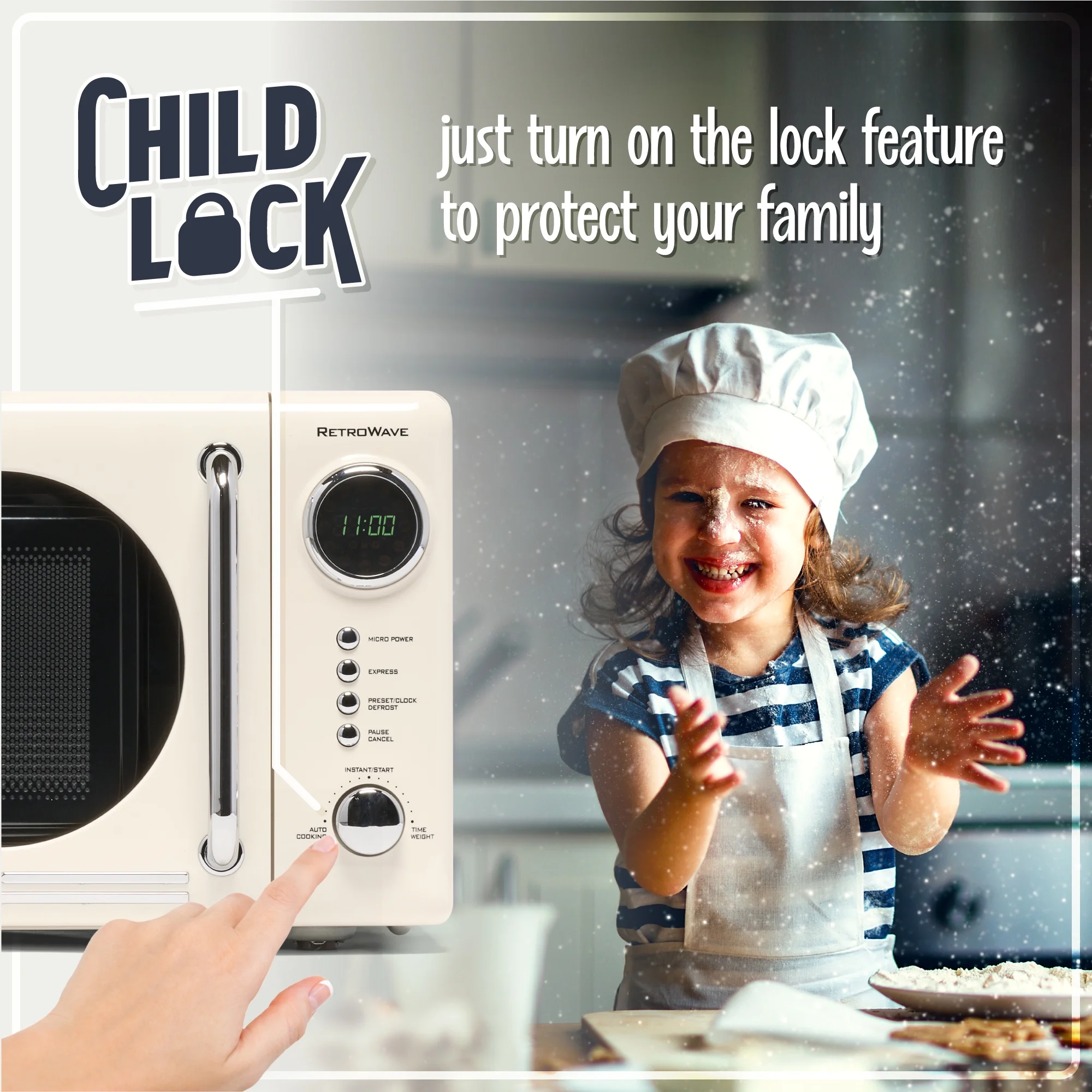 Nostalgia Retro Compact Countertop Microwave Oven - 0.7 Cu. Ft. - 700-Watts with LED Digital Display - Child Lock - Easy Clean Interior - Orange - Image 47