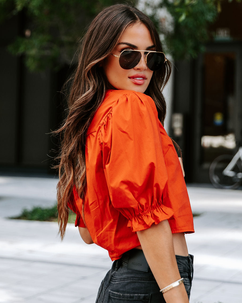 Mable Cotton Puff Sleeve Top - Cinnamon - Se7enfashion