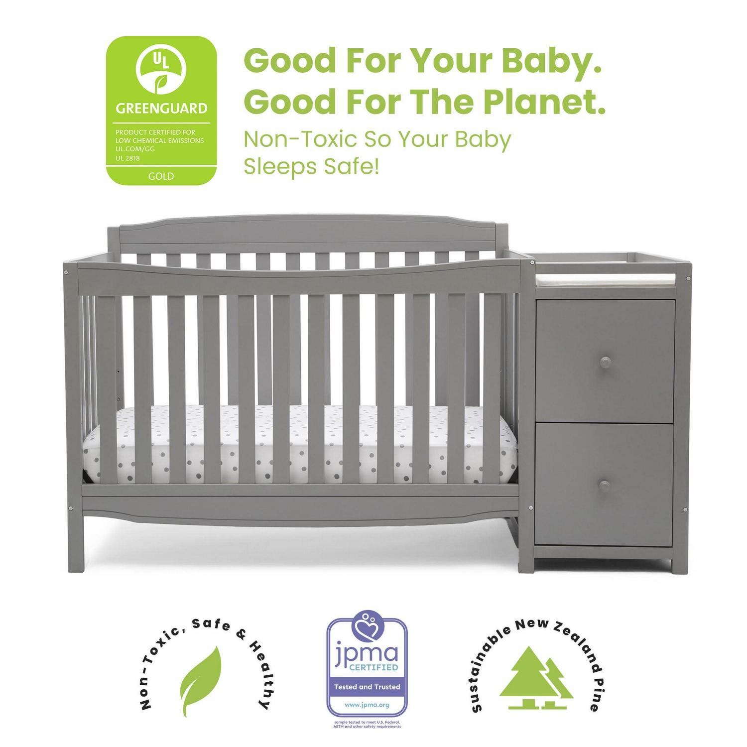 Delta Children Mason 6-in-1 Convertible Crib and Changer. Gray - Image 3