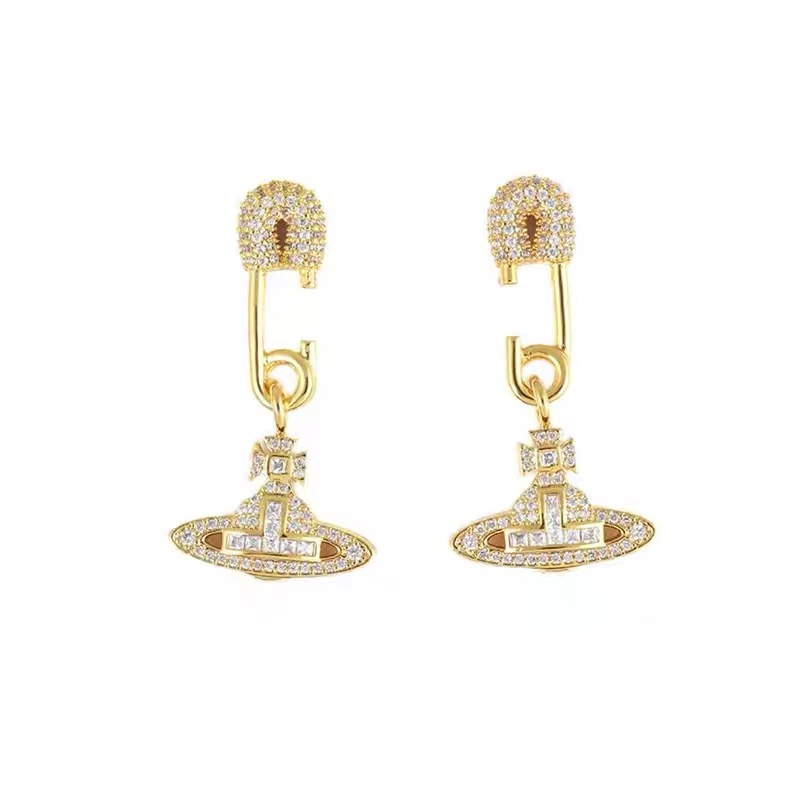 Vivienne Westwood Diamond Inlay Paperclip Saturn Earrings - Original Replica Club