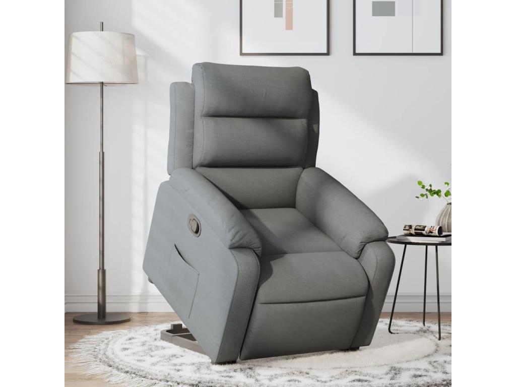 Sillón reclinable elevable de tela gris oscuro