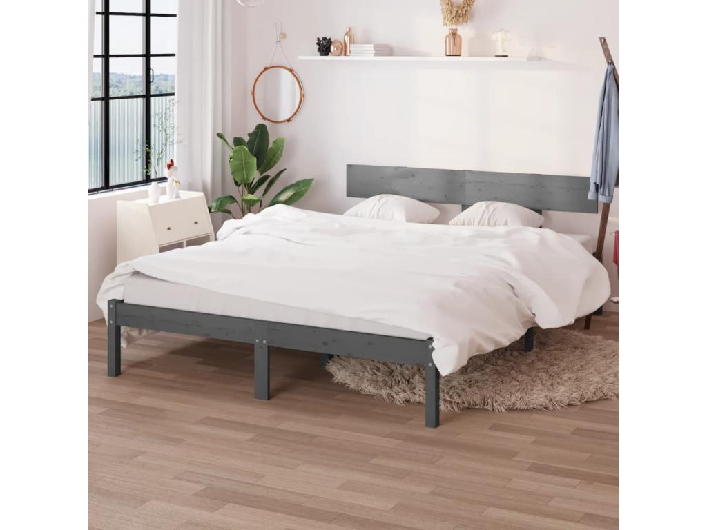 Día y Noche - Día y Noche Estructura de cama doble pequeña madera maciza gris 120x190 cm