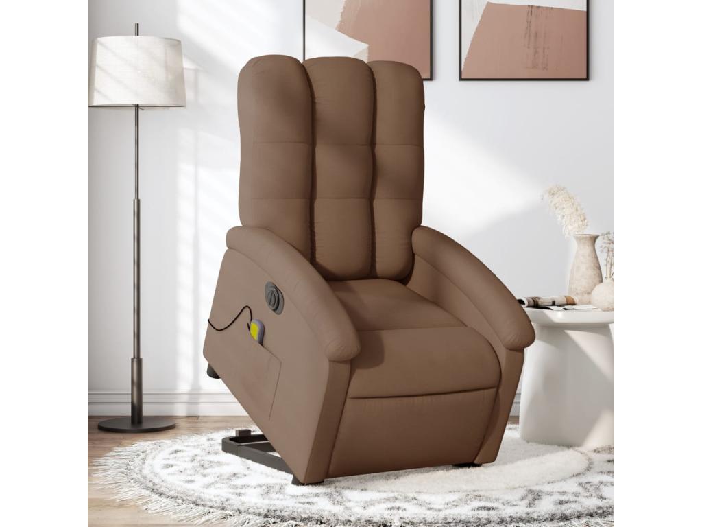 Sillón de masaje eléctrico reclinable elevable tela marrón