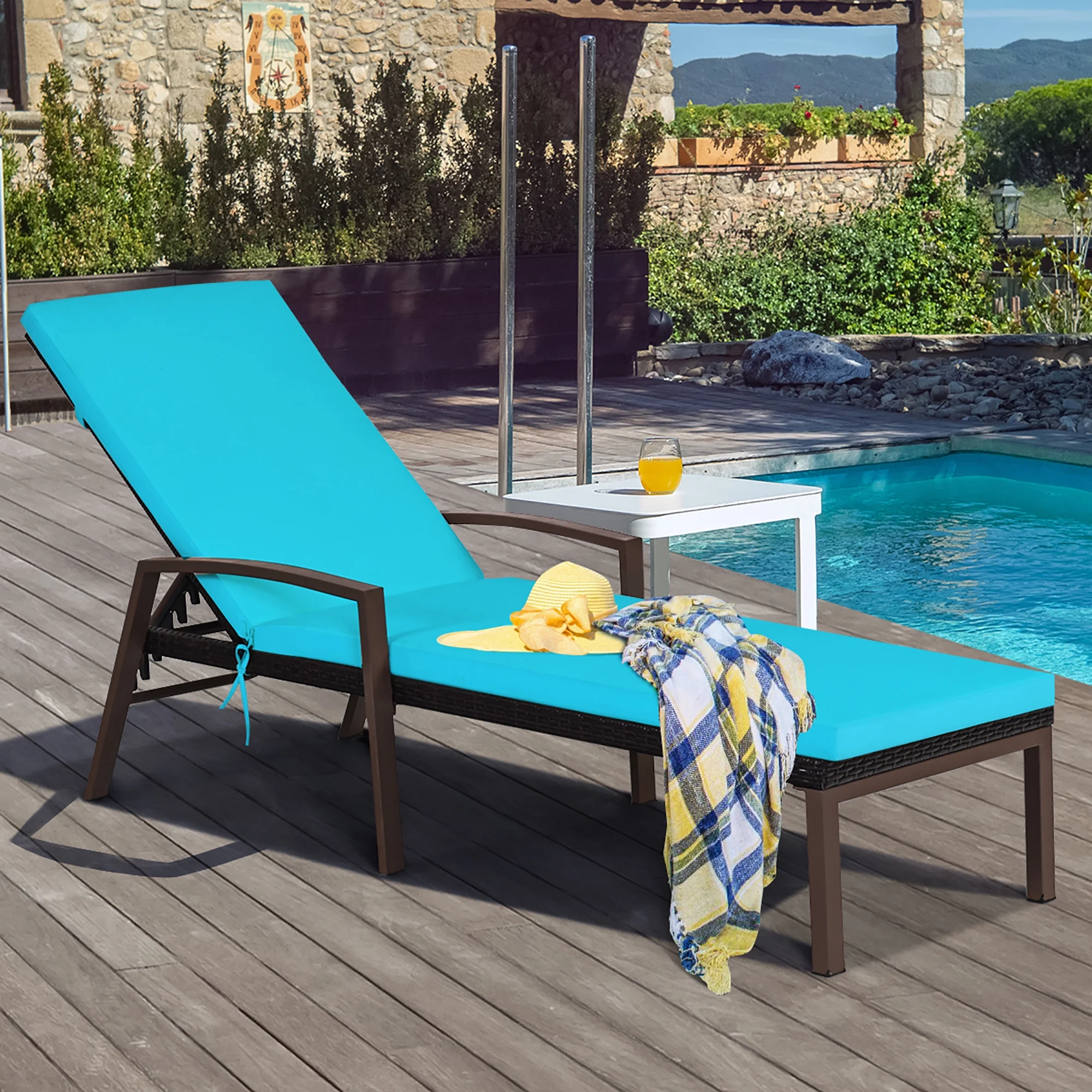 Costway 2PCS Patio Rattan Lounge Chair Chaise Recliner Back Adjustable Cushioned Red - Image 16